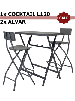 Set: Cocktail L120 ZOWN cocktail table + 2&times; Alvar ZOWN bar stools