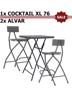 Set: CocktailXL76 ZOWN cocktail table + 2&times; Alvar ZOWN bar stools