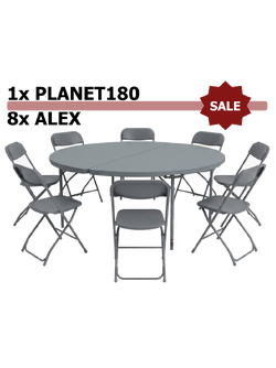 Set: Planet 180 ZOWN table + 8&times; Alex ZOWN chairs