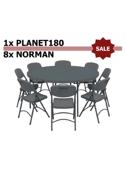 Set: Planet 180 ZOWN table + 8&times; Norman ZOWN chairs