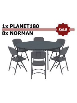 Set: Planet 180 ZOWN table + 8&times; Norman ZOWN chairs
