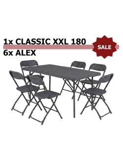 Set: Classic XXL180 ZOWN table + 6&times; Alex ZOWN chairs