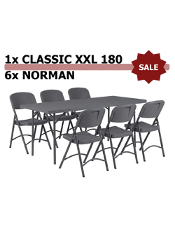 Set: Classic XXL180 ZOWN table + 6&times; Norman ZOWN chairs