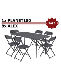 Set: Classic XXL180 ZOWN table + 6&times; Alex ZOWN chairs