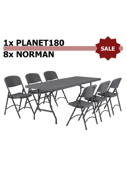 Set: Classic XXL180 ZOWN table + 6&times; Norman ZOWN chairs